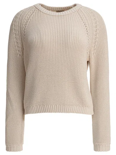 Rakki' Cotton Knit Sweater With Cropped Silhouette In Neutral