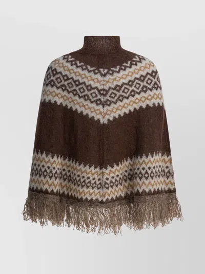 Rakkì Cozy Knit Turtleneck Poncho Cape In Brown