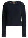 Rakki' Cropped Knit Sweater With Openwork Detailing In Blue
