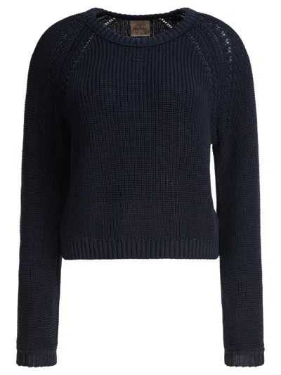 Rakki' Cropped Knit Sweater With Openwork Detailing In Blue