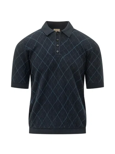 Rakkì Diamond-pattern Intarsia Polo Shirt In Blue