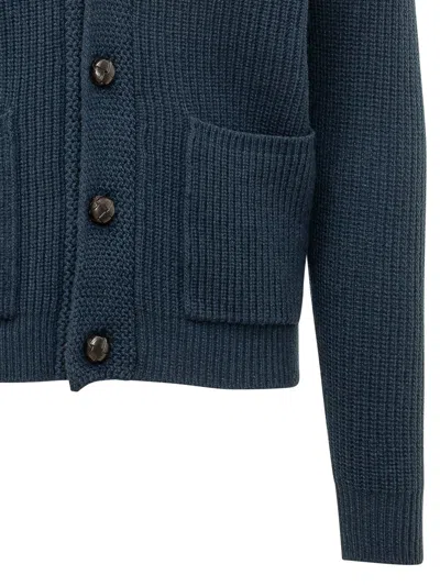 Rakkì Rakki English Stitch Knit Cardigan In Blu Marino