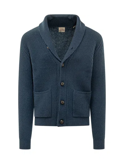 Rakkì Rakki English Stitch Knit Cardigan In Blu Marino