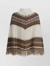 Rakkì Geometric Knit Poncho Fringe Hem In Black