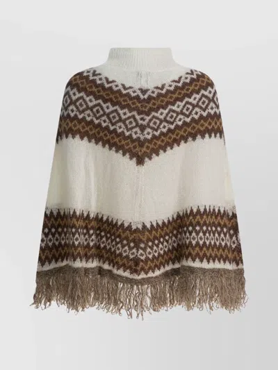 Rakkì Geometric Knit Poncho Fringe Hem In Black