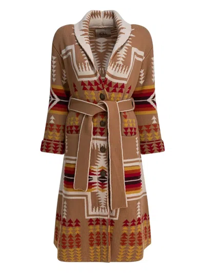 Rakkì Ikat-pattern Belted Coat In Brown