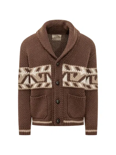 Rakkì Jacquard-knit Shawl-collar Cardigan In Brown