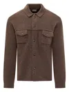 Rakkì Rakki Blue Wool Overshirt With Front Pockets In Brown