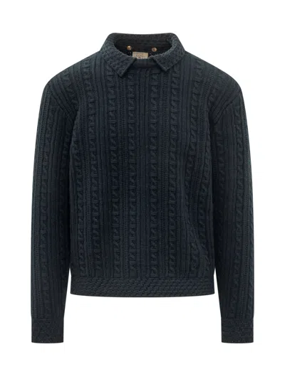 Rakkì Rakki Mixed Stitch Pullover Sweater In Blu Notte