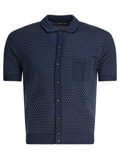Rakkì 纹理针织 Polo 衫纽扣 In Blue
