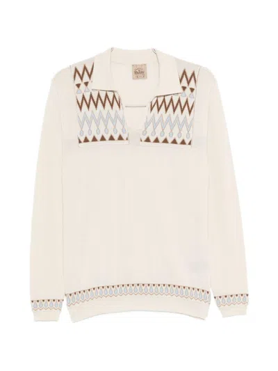 Rakkì Polo In Cotone Bianco Con Fantasia A Maniche Lunghe Rakki