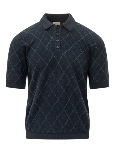Rakkì Rakki Polo Rombi Design With Classic Collar And Buttons Mini In Blu Notte