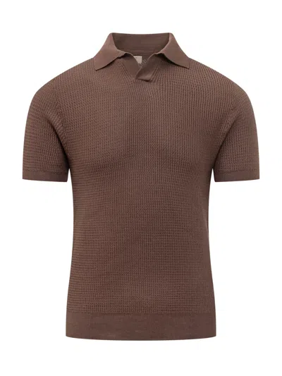 Rakkì Rakki Polo With Colletto And V-sneck Design In Tabacco