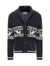 Rakkì Rakki' Blue Merino Wool Jacquard Cardigan In Blue