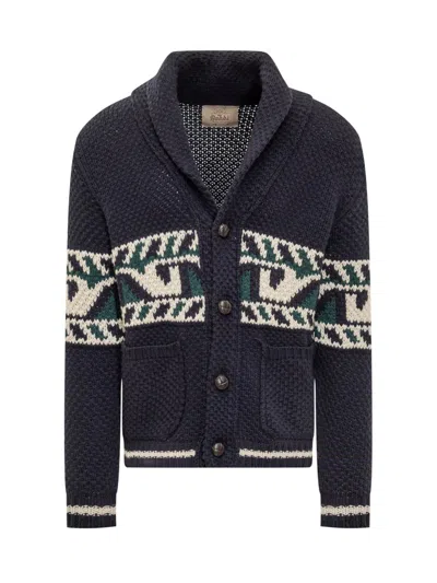 Rakkì Rakki' Blue Merino Wool Jacquard Cardigan