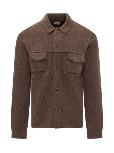 Rakkì Rakki Blue Wool Overshirt With Front Pockets In Brown
