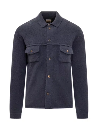 Rakkì Brown Wool Overshirt With Front Pockets In Blue