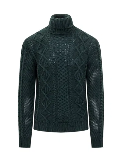 Rakkì Rakki Green Turtleneck Sweater In Braided Knit