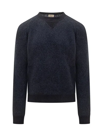 Rakkì Rakki Melange Wool Crew Neck Sweater In Blue