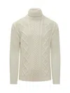 Rakkì Rakki White Turtleneck Sweater In Braided Knit In White