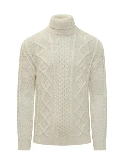 Rakkì Rakki White Turtleneck Sweater In Braided Knit