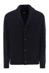 Rakkì Shawl-collar Ribbed Cardigan In Blue