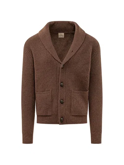 Rakkì Ribbed-knit Shawl-collar Cardigan In Brown