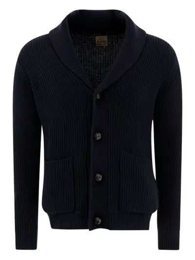 Rakkì Shawl-collar Ribbed Cardigan In Blue