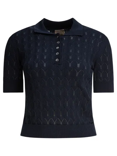 Rakki' Short-sleeve Polo Shirt With Geometric Knit In Black