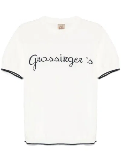 Rakkì Grossinger's T-shirt In Knitted Cotton In Blu E Bianco