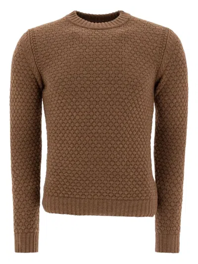 Rakkì Textured Crew-neck Sweater In Brown