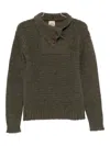Rakki' Textured Knit Sweater With Unique Buttoned Collar In Gray