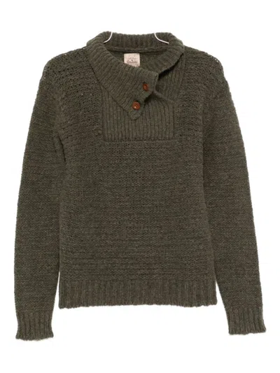 Rakki' Textured Knit Sweater With Unique Buttoned Collar In Gray