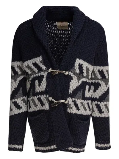 Rakkì Toggle-fastening Patterned Cardigan In Blue