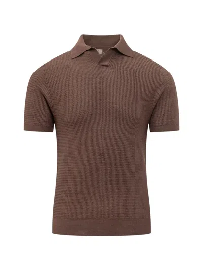 Rakkì Waffle-knit V-neck T-shirt In Brown