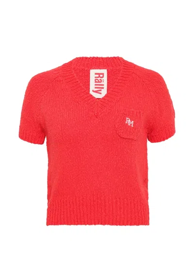 Rally Movement V-neck Knitted Sweater In Red