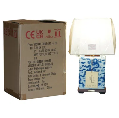 Pre-owned Ralph Lauren 1 Of 12 New In The Box  Porcelain Cobalt Chinese Dragon Table Lamps In Blue