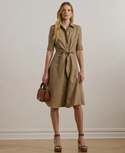 Ralph Lauren 100 Linen Shirt Dress 0p 22w In Brown