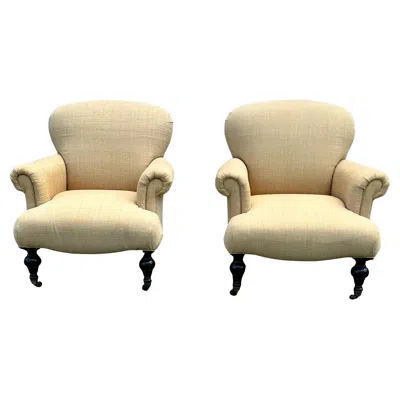 Pre-owned Ralph Lauren 1980s  English Style Beige Gold Library Castors Chairs, Set Of 2 In Brown
