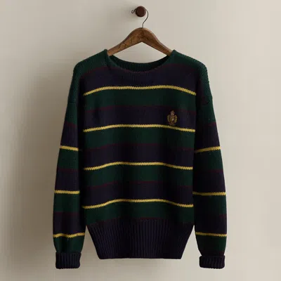 Ralph Lauren 1986 Polo Crest Striped Sweater In Green