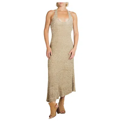 Pre-owned Ralph Lauren 1990s  Gold Knit With Sequins And Beads Gown