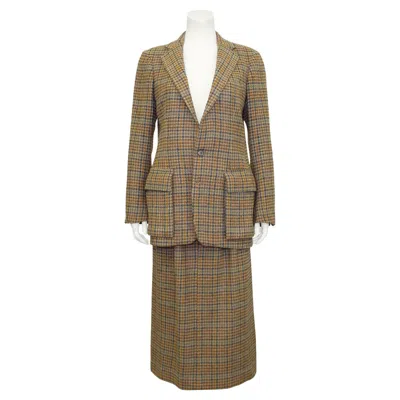 Pre-owned Ralph Lauren 1990s  Houndstooth Hacking Jacket And Skirt Set In Brown