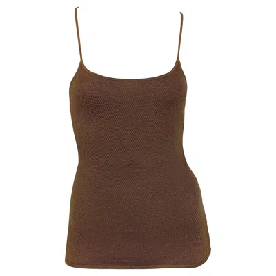 Pre-owned Ralph Lauren 1990s  Purple Label Brown Silk Backless Sheer Stretch Knit Tank Top