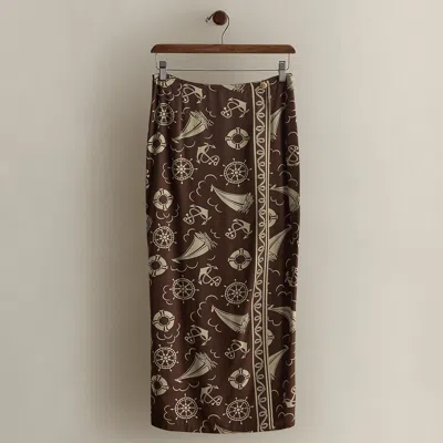 Ralph Lauren 1993 Nautical-print Wrap Skirt In Brown