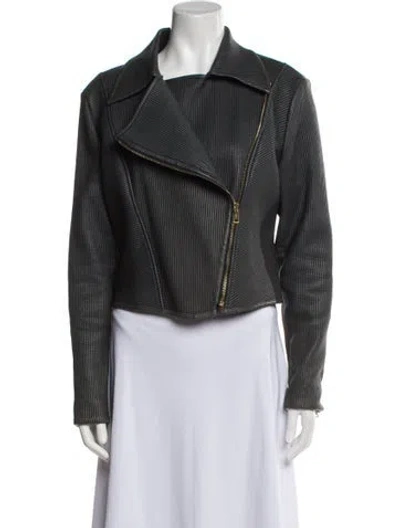 Pre-owned Ralph Lauren 2000's Lamb Leather Biker Jacket In Gray