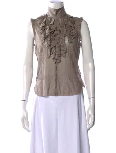 Pre-owned Ralph Lauren 2000's Mock Neck Blouse In Grey