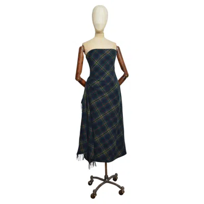 Pre-owned Ralph Lauren 2000's  Cashmere Blend Tartan Plaid Strapless Evening Dress In Black