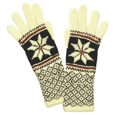 Pre-owned Ralph Lauren 2000s Vintage Cream Black Red Snowflake Cashmere Gloves In White
