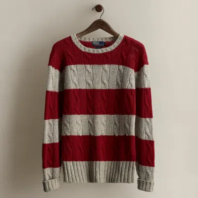 Ralph Lauren 2001 Striped Cable-knit Sweater In Gray
