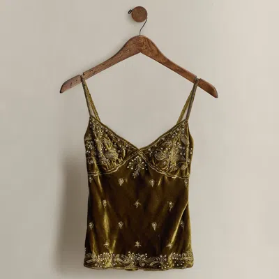 Ralph Lauren 2005 Velvet Beaded Camisole In Green